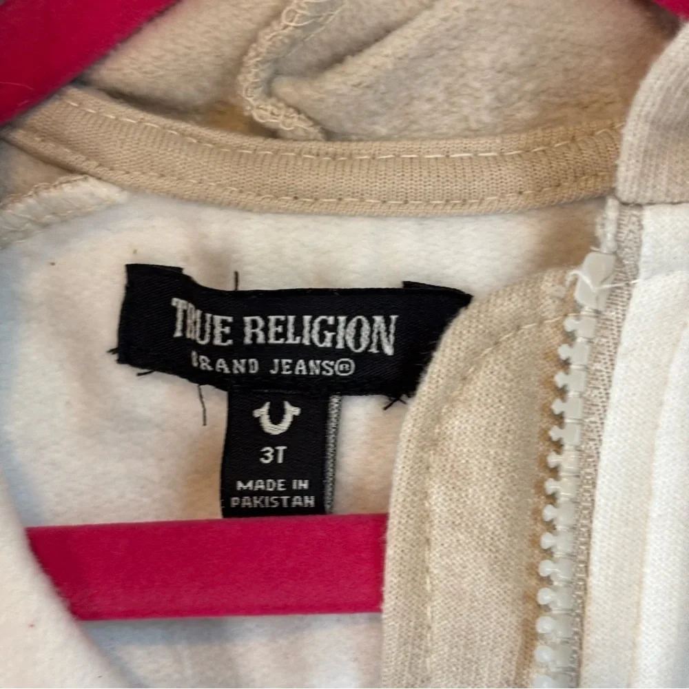 True Religion Kids 3T Quarter Zip Hoodie White Tan Color Block Toddler